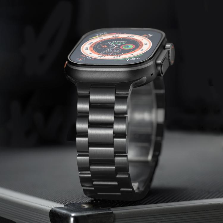 Black three-bead titanium alloy band fitted to a smartwatch