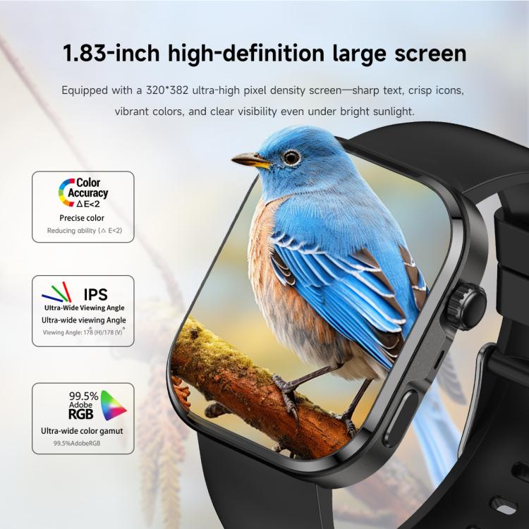 G47 1.83 inch HD Color Screen BT Calling Smart Watch Silicone Strap, Support Health Monitoring / HRV Function