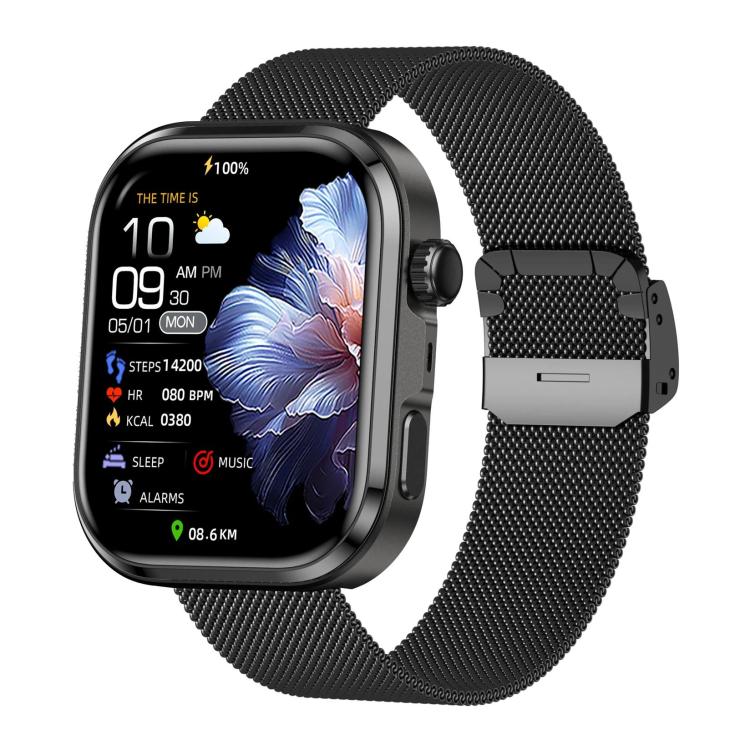 G47 smartwatch with black Milanese steel strap and color health-tracking display