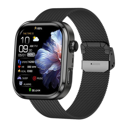 G47 smartwatch with black Milanese steel strap and color health-tracking display