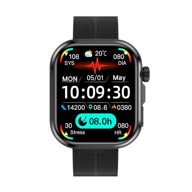 G47 smartwatch with Milanese steel strap and health-tracking watch face