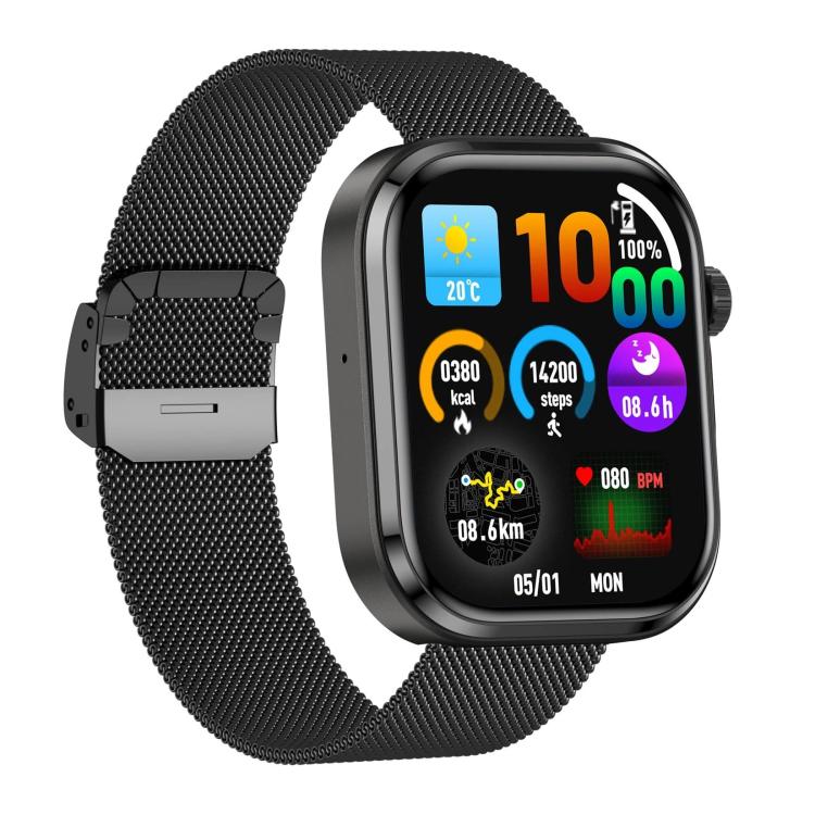 G47 smartwatch with black Milanese steel strap and colorful fitness display