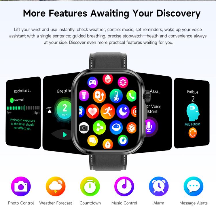 G47 smartwatch with black band and colorful app icons on its display