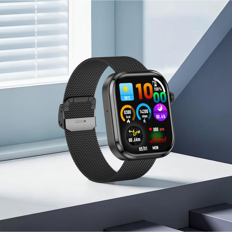 G47 smartwatch with Milanese steel strap and colorful fitness display