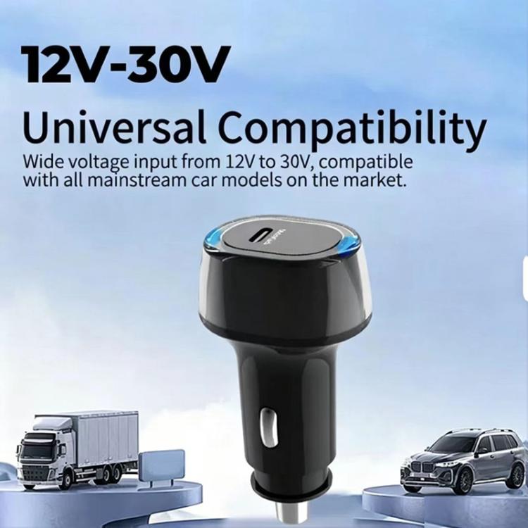 P01 PD45W Type-C / USB-C Buck Boost Car Charger with Type-C to Type-C Data Cable, with Type-C to Type-C Cable