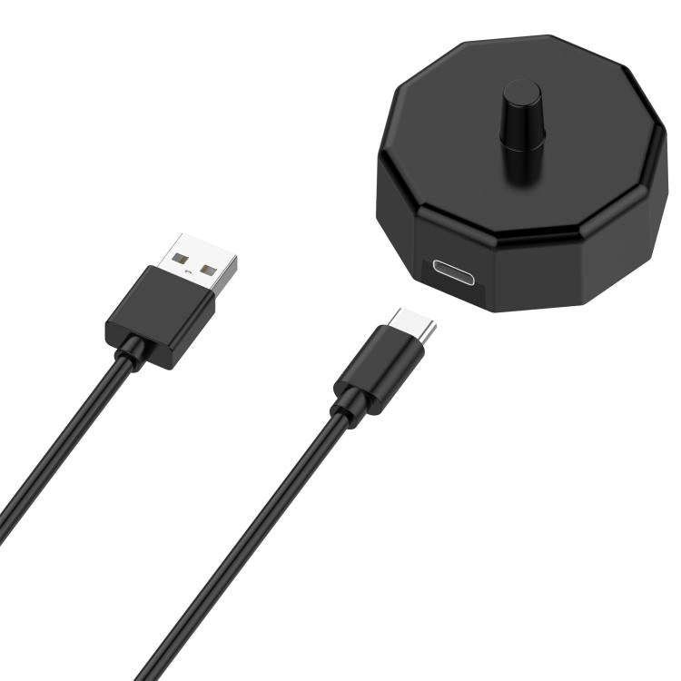 Black charging cable set with USB plug and octagonal charging base dock