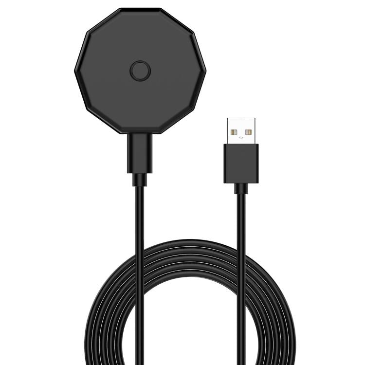 Black octagonal charging base dock with two-part USB charging cable