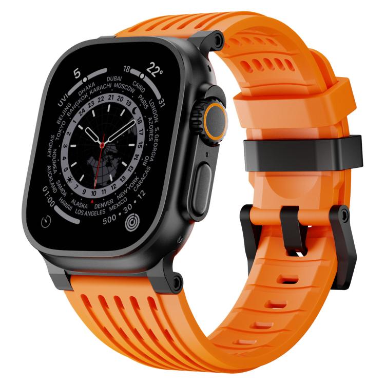 Orange breathable silicone Apple Watch band with double ring buckle