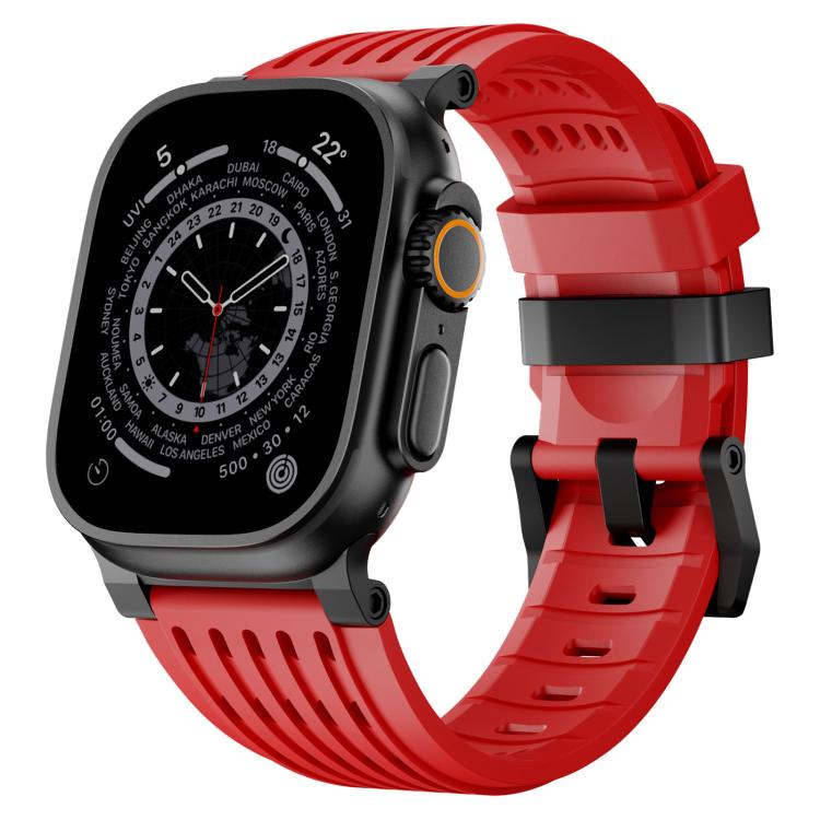Red breathable silicone Apple Watch band with double ring buckle