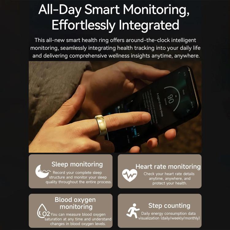 SY15 SIZE 8 Smart Ring, Supports Health Monitoring / Gesture Control