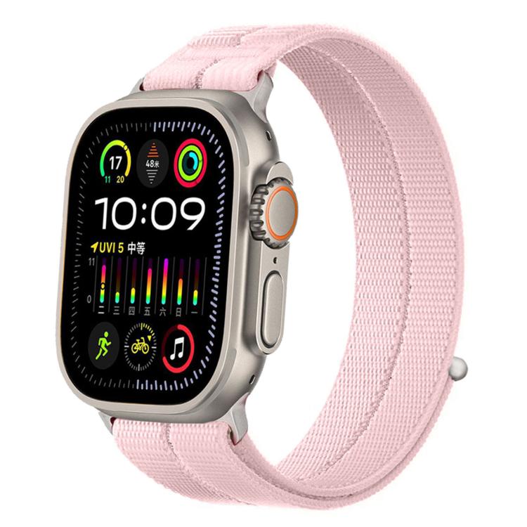 Pale pink woven nylon loop watch band with metal connectors