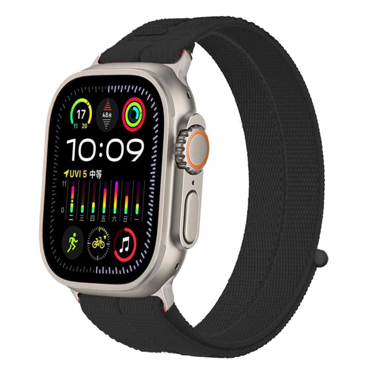 Black woven nylon loop watch band with metal connectors