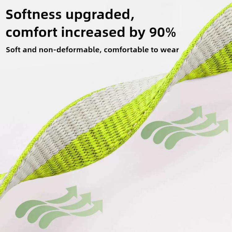 Close-up of lime green and white woven nylon watch band