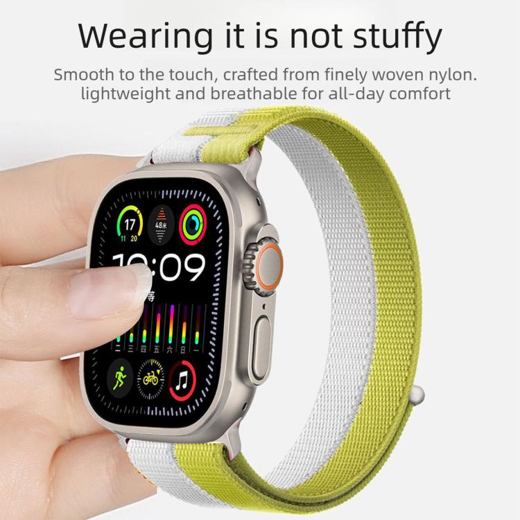 Lime green and white nylon loop watch band shown on a smartwatch
