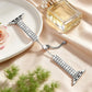 Silver dual-row diamond metal watch band with adjustable chain clasp