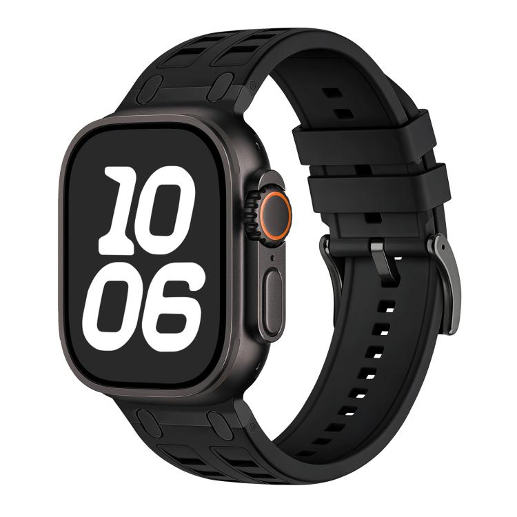 Apple Watch silicone band in solid black.