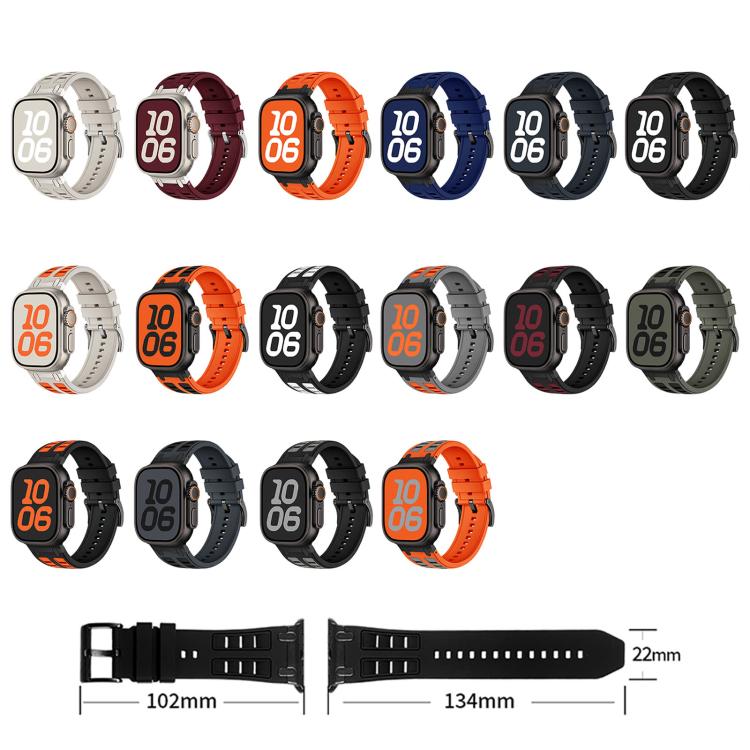 Silicone watch bands in assorted colors, with buckle and strap measurements shown