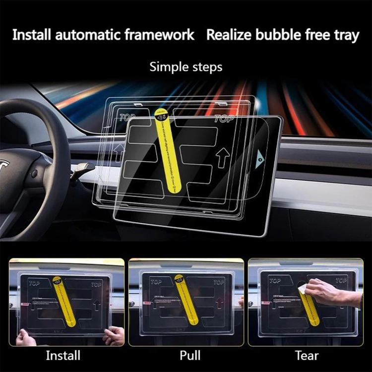Car navigation screen protector installation frame tray with tempered glass sheet