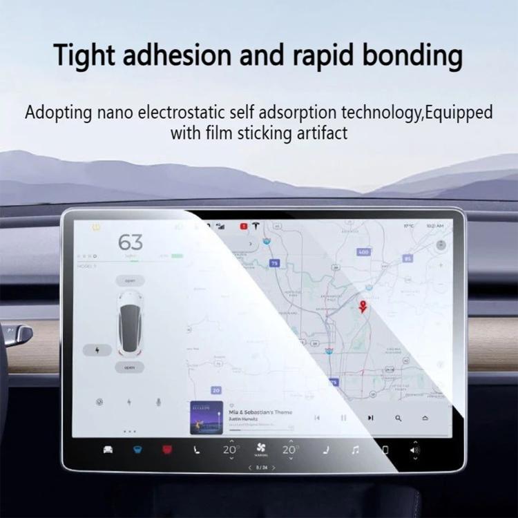 Installed tempered glass screen protector over car navigation map display