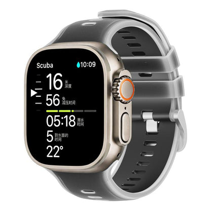 Clear silicone watch band with dark gray inner layer on a smartwatch