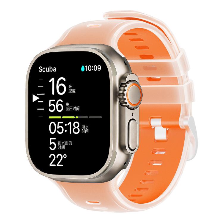 Orange two-tone silicone watch band fitted to a smartwatch