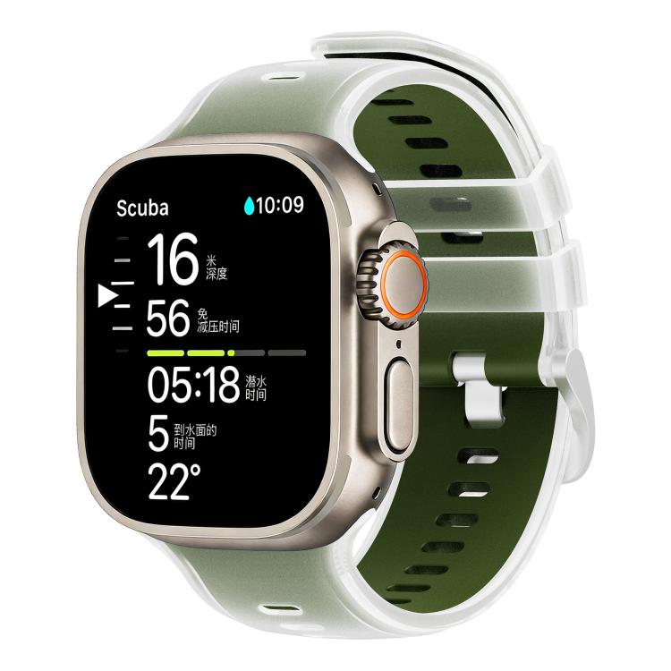 Dark green two-tone silicone watch band fitted to a smartwatch