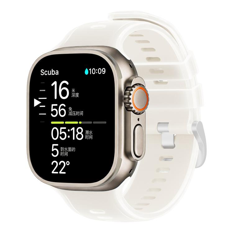 Clear silicone watch band with white inner layer on a smartwatch