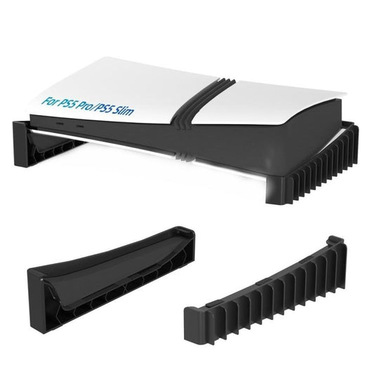 Black PS5 game console cooling base with side disc storage rails