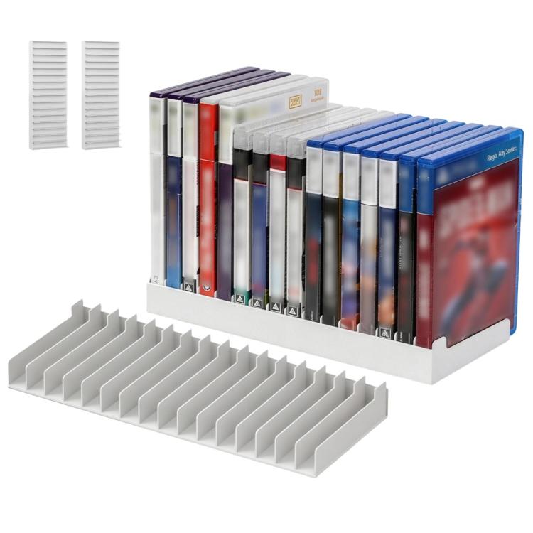 Universal disc holder with a white multi-slot rack for game cases
