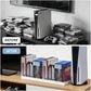 Universal disc storage holder organizing game cases in a two-row rack