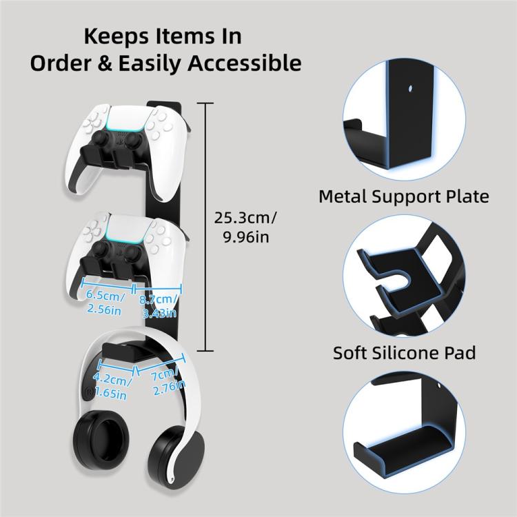Game controller headphone wall stand features metal plate and soft silicone pads