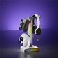 White gaming stand with headphone cradle and two controller holders