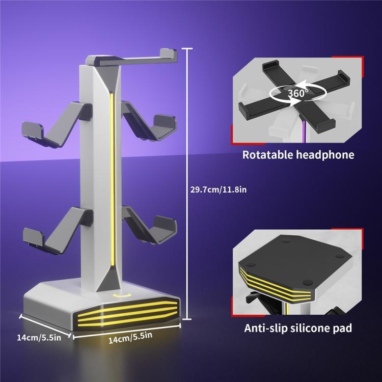 Rotatable headphone stand with anti-slip silicone pad and RGB base
