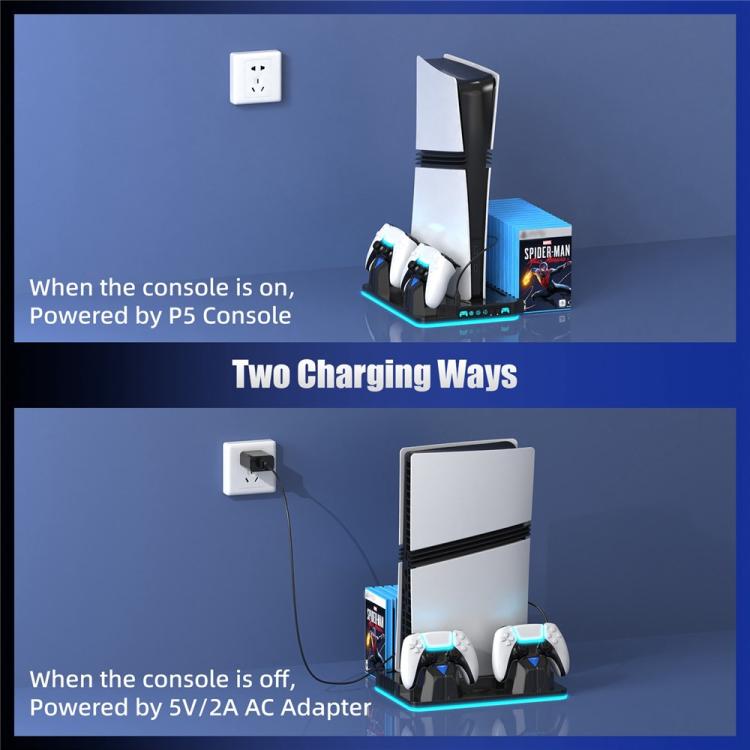 White two-way charging stand with controller docks and console support