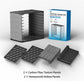 Game disc storage rack with included modular panels, black textured tower and parts