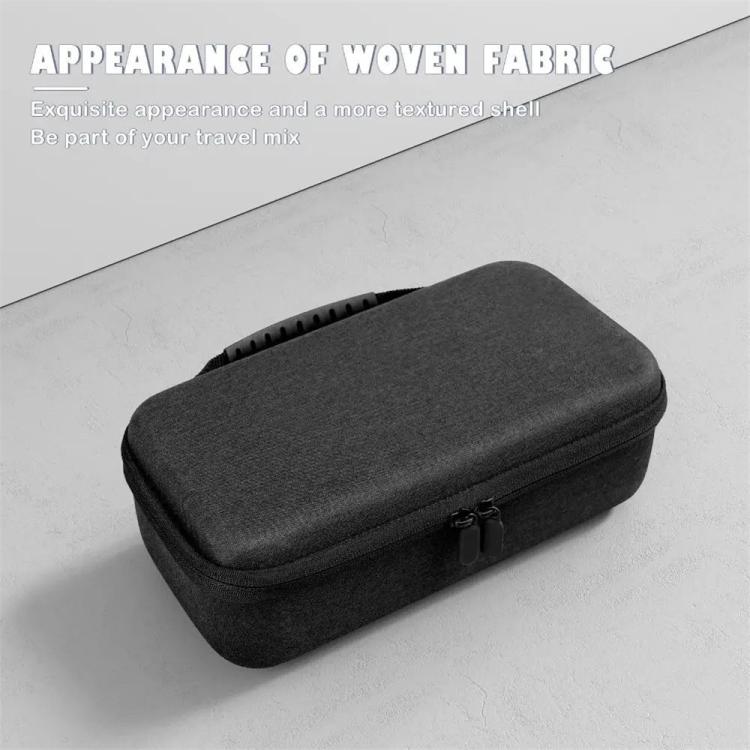 Woven-texture dark gray console hard case with top handle and zip closure, compact travel size.