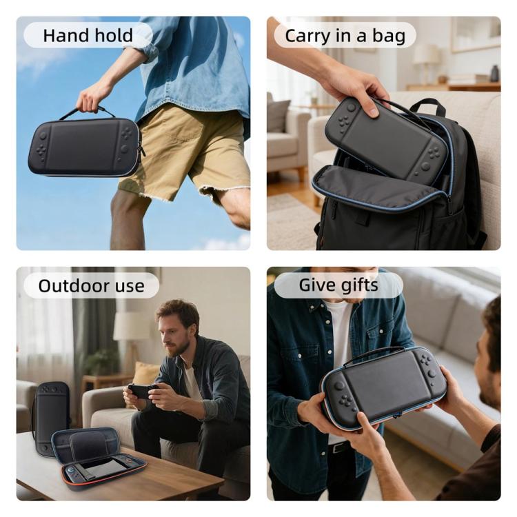 Black travel game case with handle, console held inside protected interior