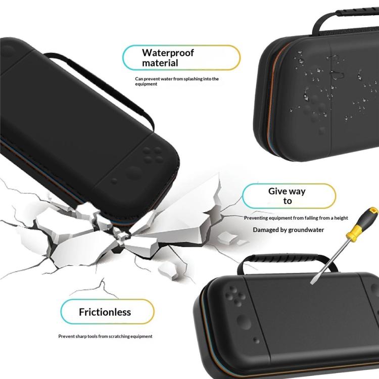 Black PU game travel case with water-resistant shell and orange-edged rugged design