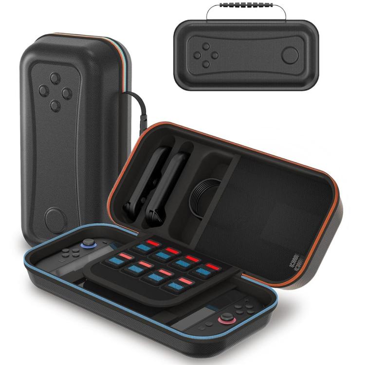 EVA hard-shell travel case, dark gray with orange-trim edge, open compartment layout