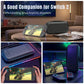 Nintendo Switch storage bag with hard shell, resting on tabletop with console