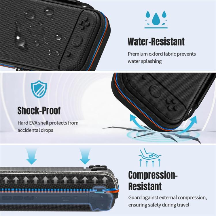 Nintendo Switch storage bag, black EVA hard shell with shockproof design and blue trim