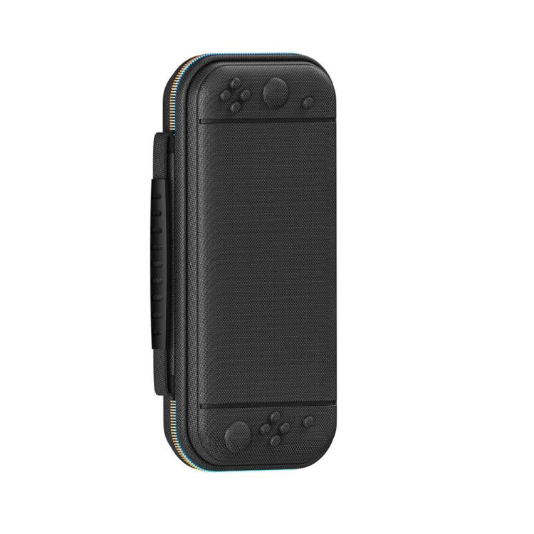 Nintendo Switch storage bag, black EVA hard case with blue zipper trim, compact