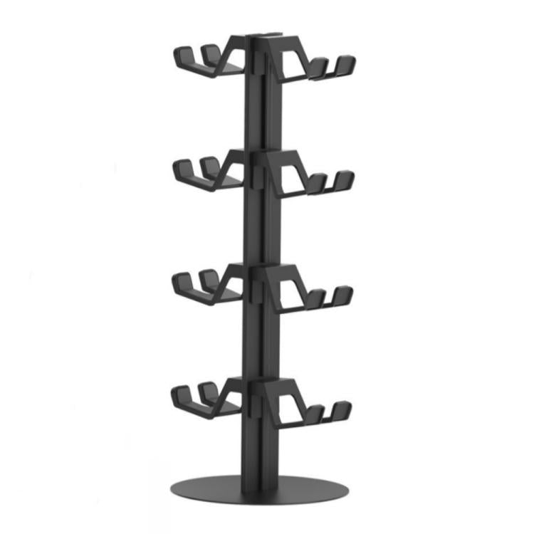 4-tier black controller and headset holder stand with four swing arms