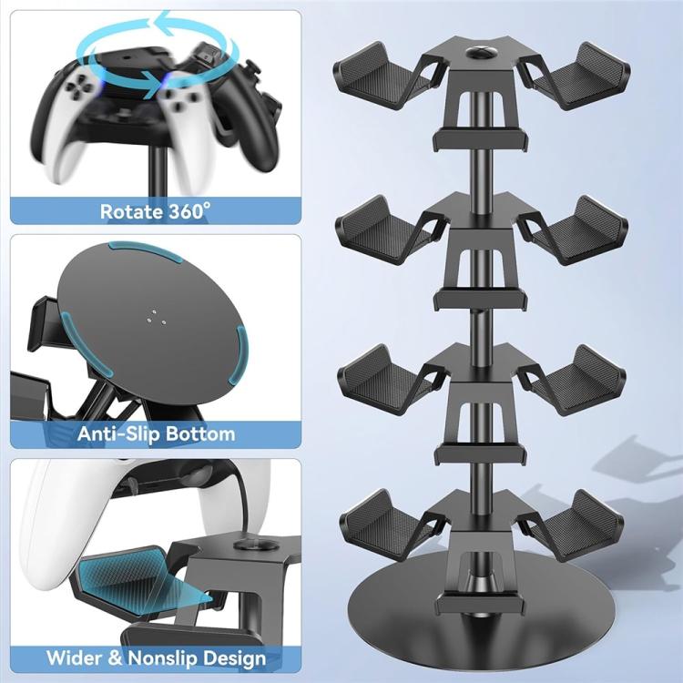 4-tier rotating stand with anti-slip bottom pad and multi-arm controller holders