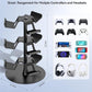 Three-tier rotating controller stand with multiple holder arms and tall center pole