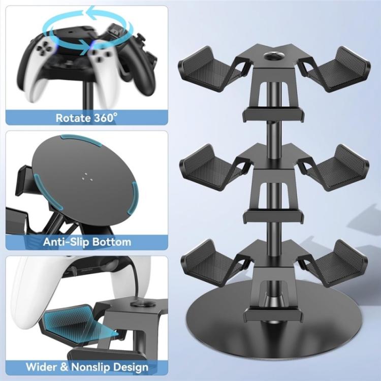 3-tier rotating controller stand with 360° rotation feature, anti-slip base, and wide arms
