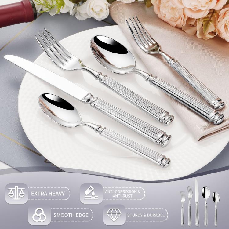 Mirror-Polished Roman Columns Stainless Steel Tableware, Dinner Knife, Dinner Fork, Dinner Spoon, Dessert Fork, Dessert Spoon