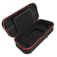 Black shockproof EVA case with red piping, open showing padded compartments for console and accessories.