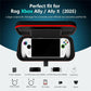 Black EVA case with red trim holding a handheld gaming console in a fitted interior tray.