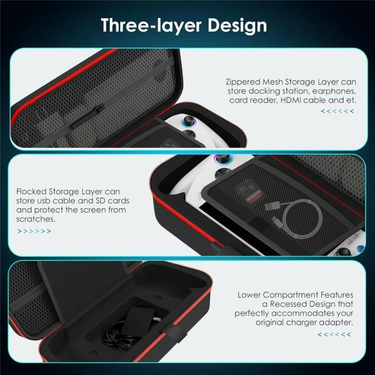 Black EVA case interior with mesh zip storage layer and lower compartment with controller dock area.